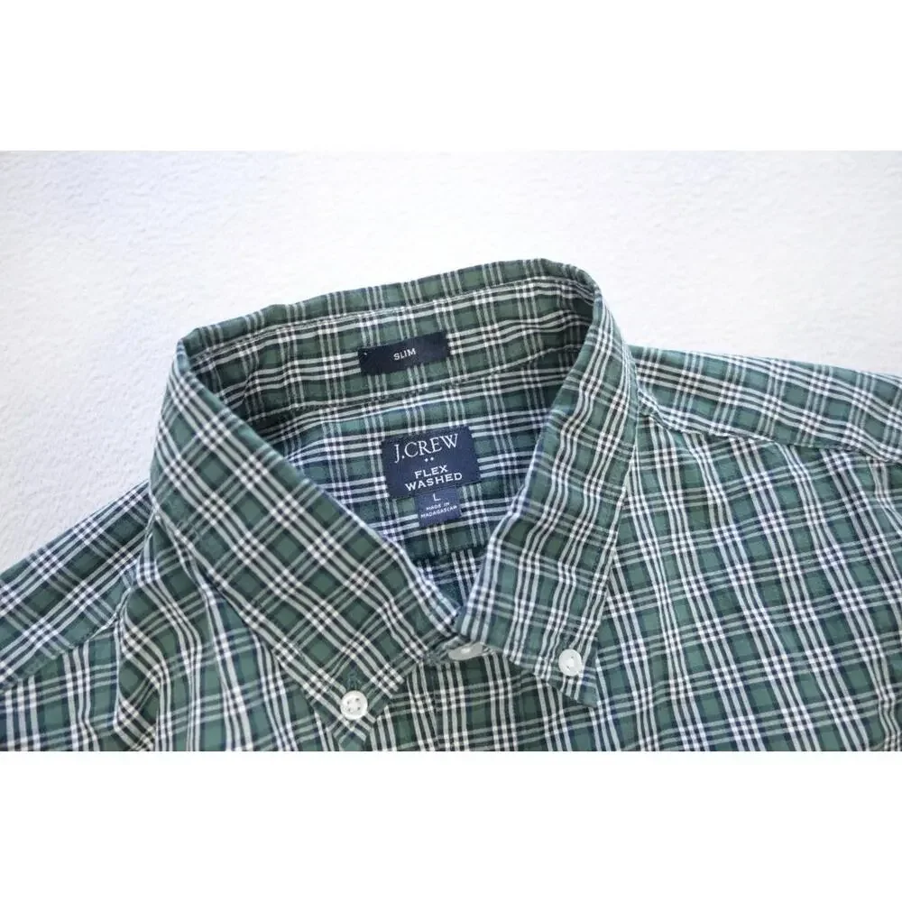 J Crew Flex Wash Dress Shirt‎ Slim Fit Plaid Button Up Long Sleeve Mens Sz Large